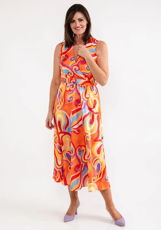 d.e.c.k. by Decollage One Size Swirl Maxi Dress, Orange Fashionable Sheer Maxi Dress