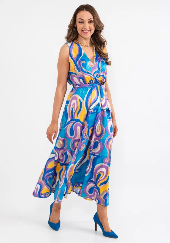 d.e.c.k. by Decollage One Size Swirl Maxi Dress, Blue Trendy Off-Shoulder Ruffle Maxi Dress