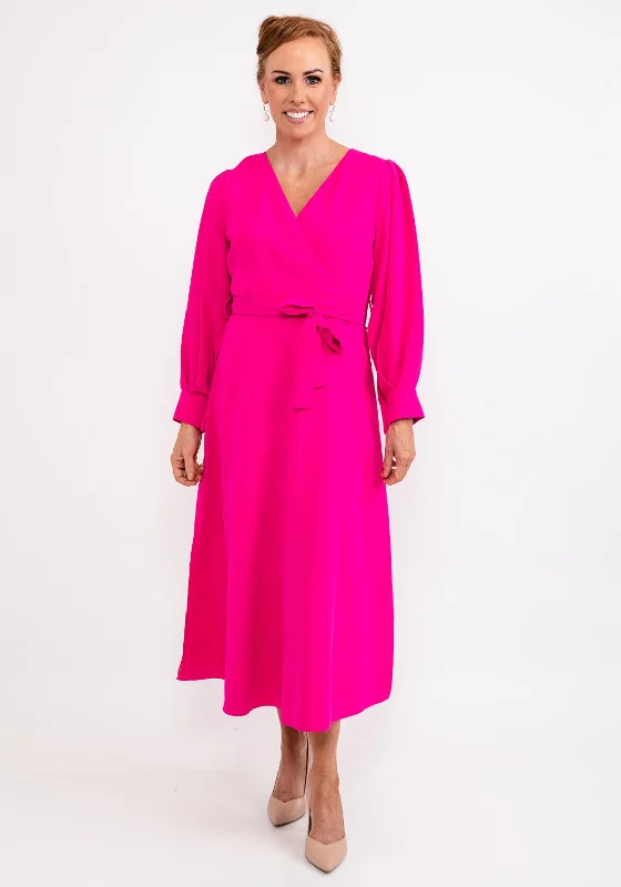 Ella Boo Cut Out Sleeve Maxi Dress, Hot Pink Classic Solid Maxi Dress