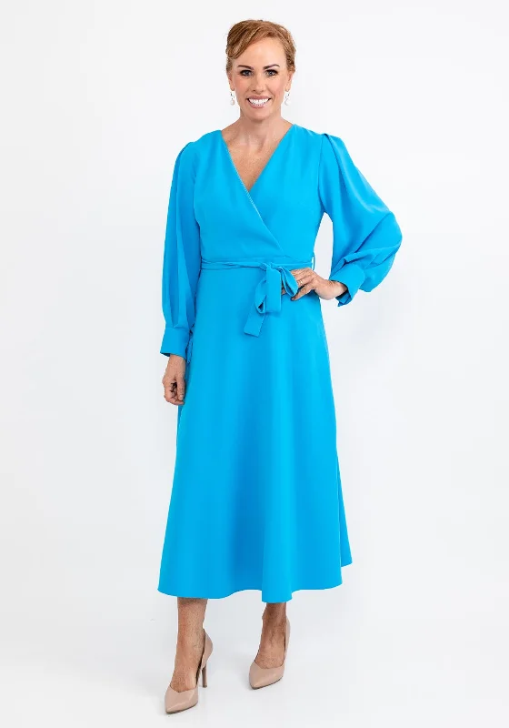 Ella Boo Cut Out Sleeve Maxi Dress, Ocean Blue Fashionable Open-Back Maxi Dress