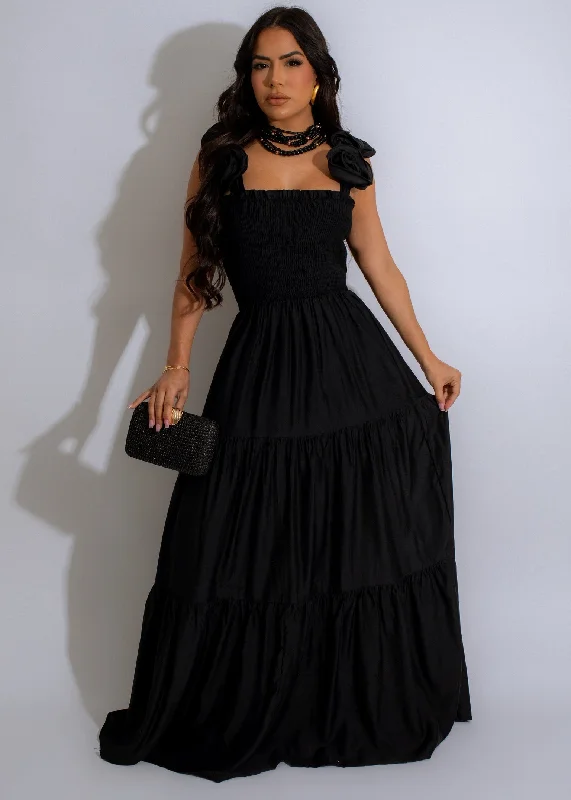 Enchanted Rose Maxi Dress Black Fashionable Sheer Maxi Dress