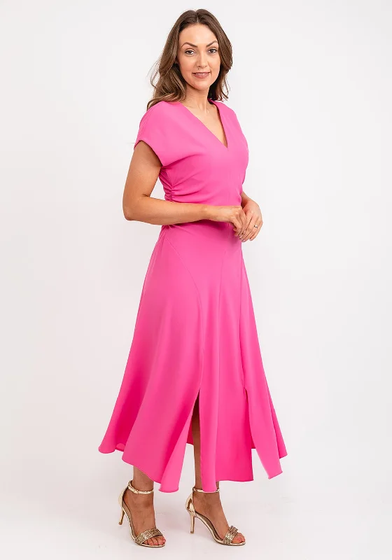 Exquise Ruched Sides Maxi Dress, Pink Cozy Knit Maxi Dress