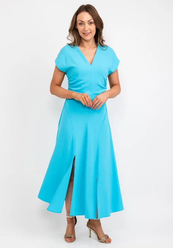 Exquise Ruched Sides Maxi Dress, Blue Trendy A-Line Maxi Dress