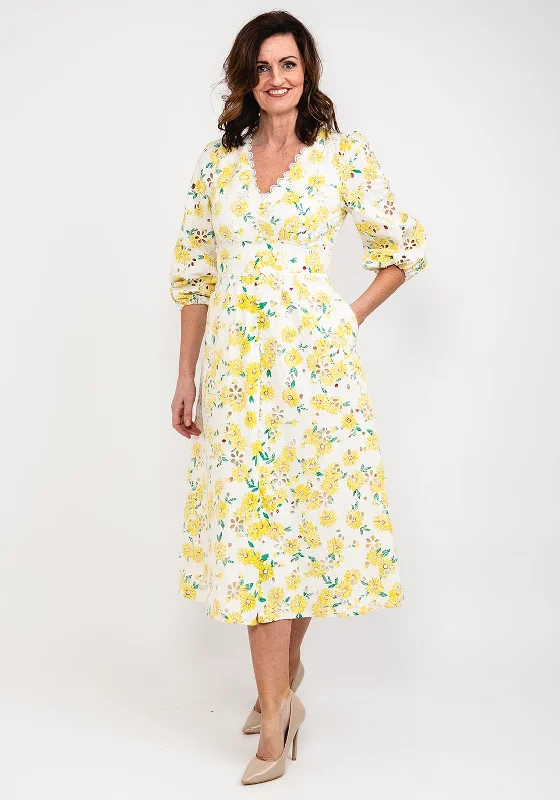 Fee G Floral Broidery Maxi Dress, Yellow Multi Comfortable Flowy Maxi Dress