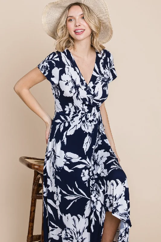 Floral Faux Wrap Hi-Low Maxi Dress Comfortable T-Shirt Maxi Dress