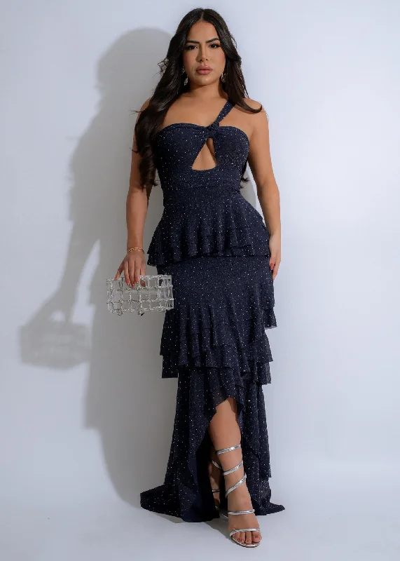 Galaxy Allure Rhinestone Mesh Maxi Dress Blue Cozy Ribbed Maxi Dress