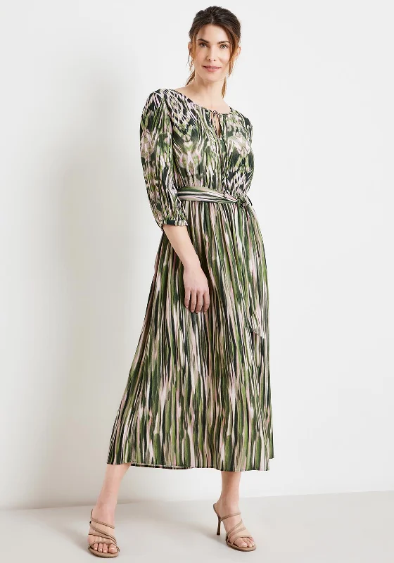 Gerry Weber Print A Line Maxi Dress, Green Multi Trendy Maxi Dress with Bow