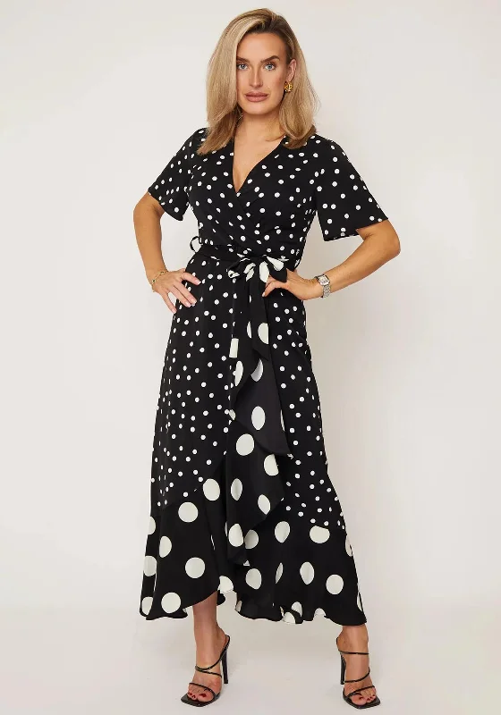 Girl In Mind Maisie Mix Polka Dot Maxi Dress, Black Stylish Button-Up Maxi Dress