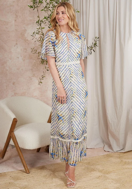 Hope & Ivy Hedda Floral Stripe Maxi Dress, Cream & Blue Stylish A-Line Maxi Dress