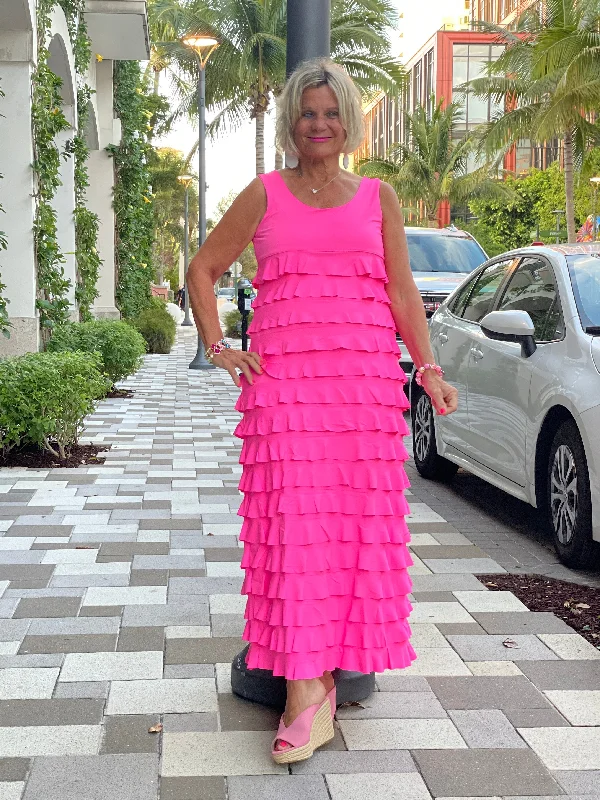 HOT PINK CHA CHA MAXI DRESS Fashionable Asymmetrical Maxi Dress