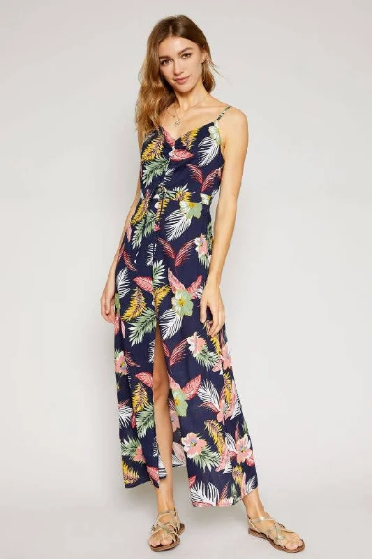 Hot Tropical Button Down Maxi Dress Elegant Silk Maxi Dress