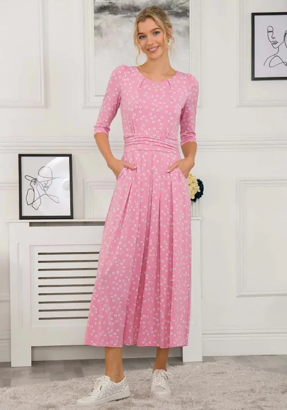 Jolie Moi Denisse Spotty Maxi Dress, Dusty Pink Cozy Maxi Dress with Slit