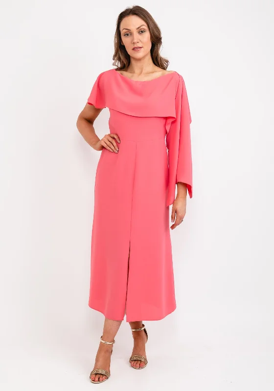 Kameya Draped Sleeve Maxi Dress, Pink Comfortable Ruffle Maxi Dress