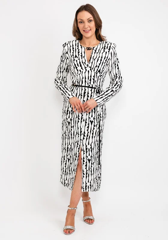 Kameya Dome Waist Print Maxi Dress, Black & White Comfortable Fitted Maxi Dress