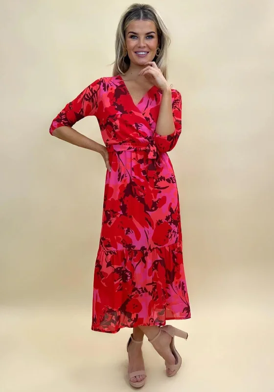 Kate & Pippa Boho Print Maxi Dress, Red Cozy Knitted Maxi Dress