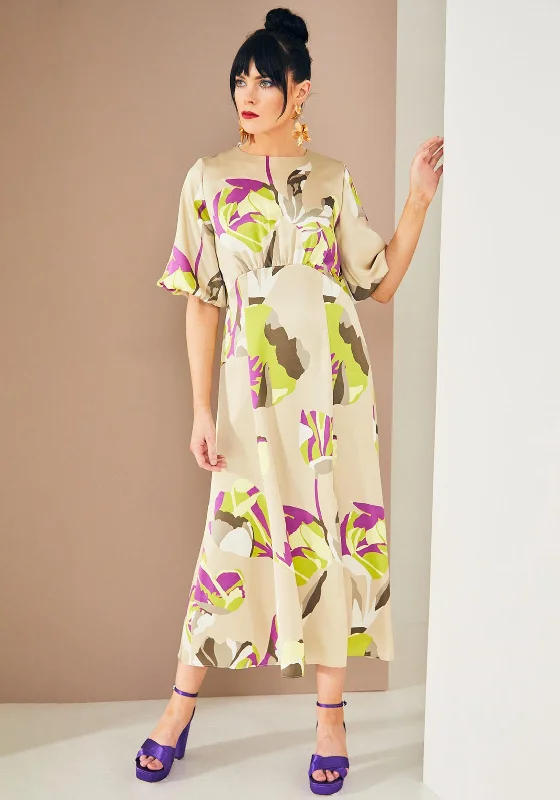 Kate Cooper Dome Waist Print Maxi Dress, Multi Trendy Maxi Dress with Lace