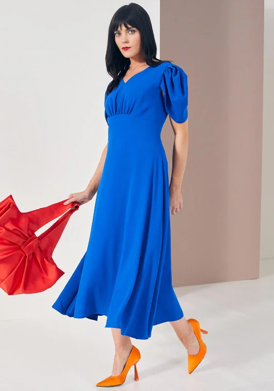 Kate Cooper Dome Waist Maxi Dress, Royal Blue Elegant Maxi Dress with Drapes