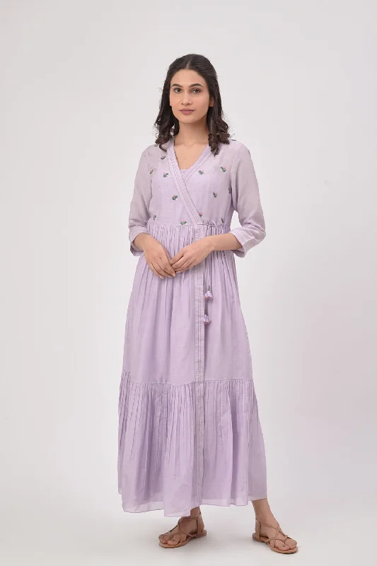 Lilac Angrakha Maxi Dress Fashionable Printed Maxi Dress