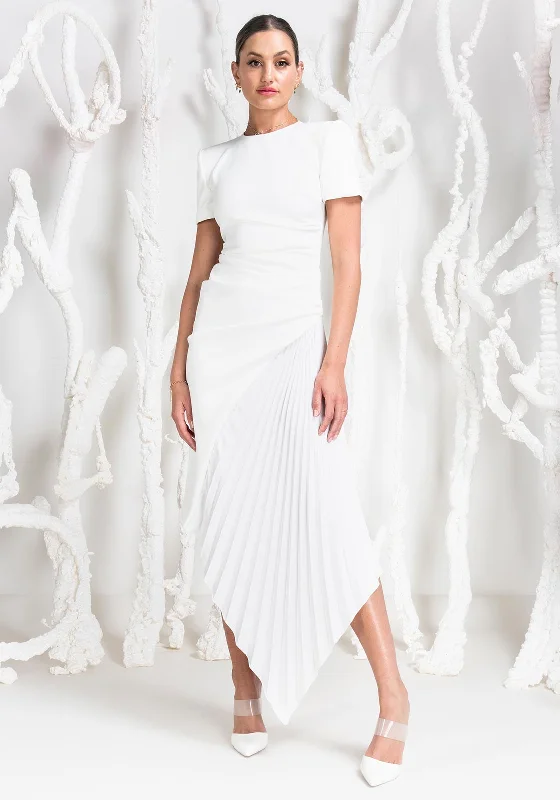 Kevan Jon Blaire Ruched Pleat Maxi Dress, Ivory Classic A-Line Maxi Dress