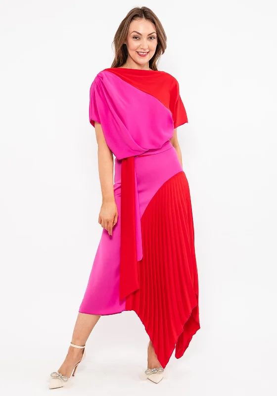 Kevan Jon Lucy Pleat Drape Maxi Dress, Fuchsia & Red Elegant Lace-Up Maxi Dress