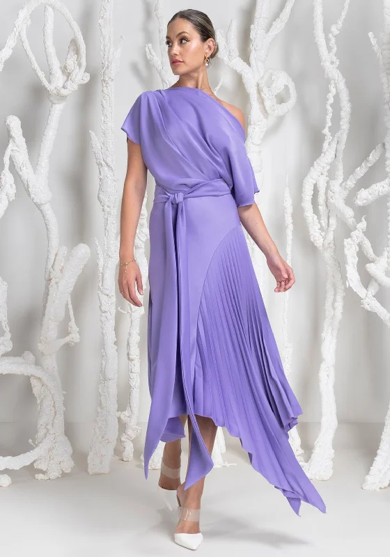 Kevan Jon Mila Pleat Drape Maxi Dress, Lilac Elegant Tiered Maxi Dress