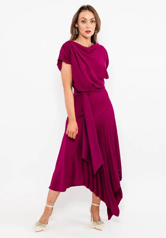 Kevan Jon Mila Pleat Drape Maxi Dress, Mulberry Comfortable Maxi Dress with Sleeves