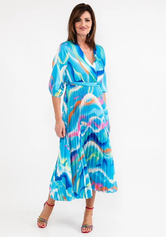 Seventy1 One Size Print Pleated Maxi Dress, Blue Multi Fashionable Chiffon Tiered Maxi Dress