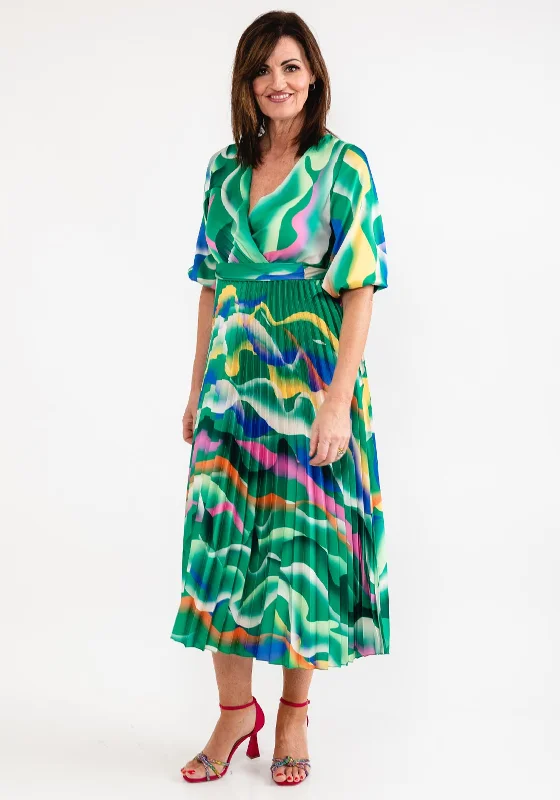 Seventy1 One Size Print Pleated Maxi Dress, Emerald Multi Trendy Maxi Dress with Straps