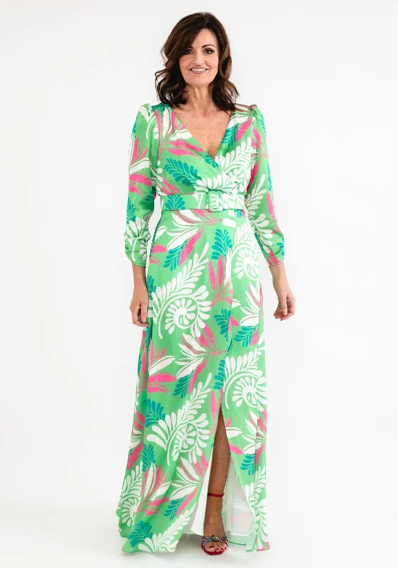 Laura Bernal Tropical Print Faux Wrap Maxi Dress, Green Elegant Boho Maxi Dress