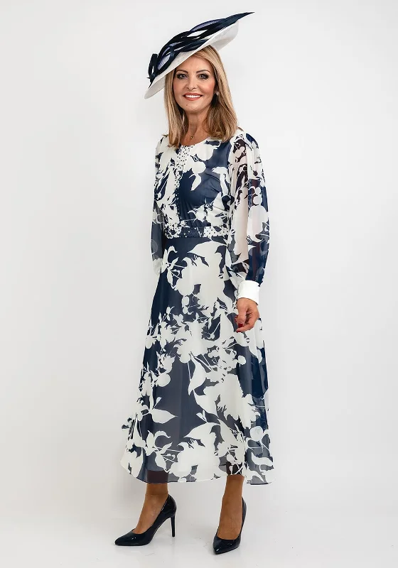 Lizabella Floral Chiffon Maxi Dress, Navy & White Fashionable Sleeveless Maxi Dress