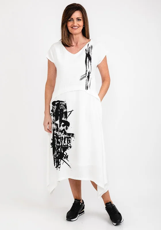 Naya Placement Print Maxi Dress, White & Black Cozy Knit Maxi Dress