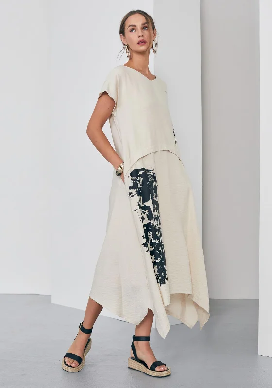 Naya Placement Print Maxi Dress, Linen & Black Comfortable Fit-and-Flare Maxi Dress