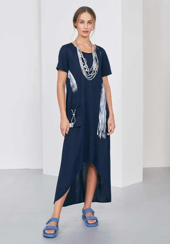 Naya Brushstroke Print Maxi Dress, Navy Fashionable Off-Shoulder Maxi Dress