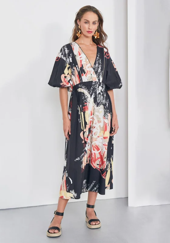 Naya Printed V Neck Maxi Dress, Multi Chic Summer Maxi Dress