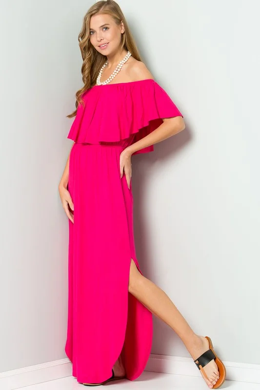 Off Shoulder Maxi Dress with Ruffle Cozy Cold-Shoulder Maxi Dress