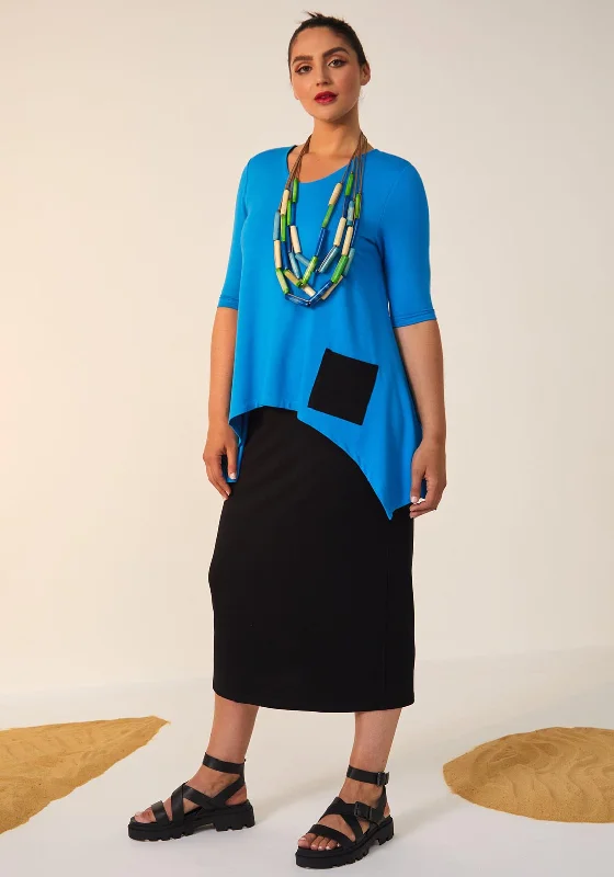 Ora Layered Top Maxi Dress, Blue Jewel & Black Fashionable Chiffon Tiered Maxi Dress