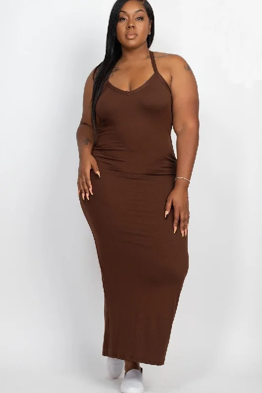 Plus Size Brown Bodycon Maxi Dress Comfortable Bohemian Maxi Dress