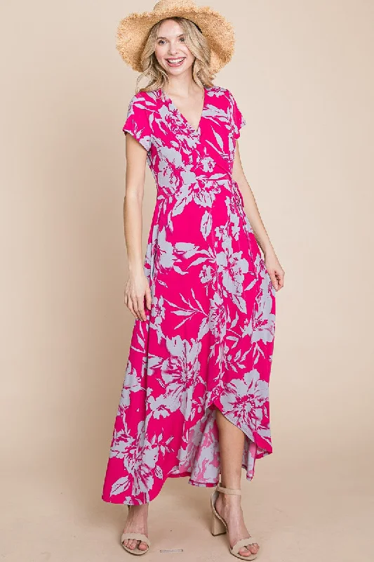 Plus Size Floral Faux Wrap Hi-Low Maxi Dress Fashionable Sleeveless Maxi Dress