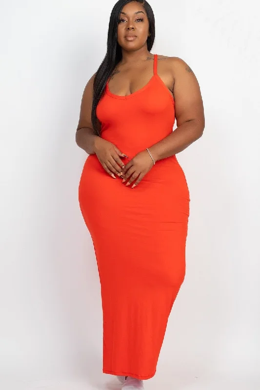 Plus Size Orange Bodycon Maxi Dress Cozy Ribbed Maxi Dress