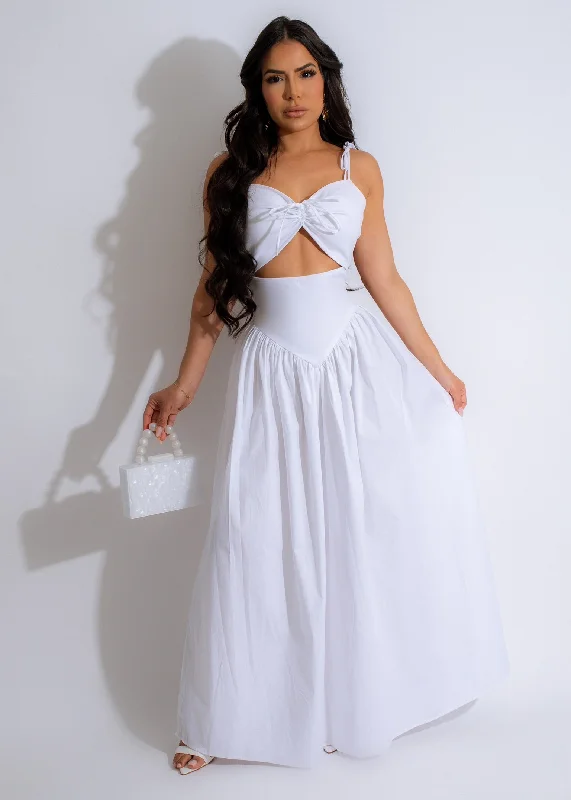 Pure Bliss Ruched Maxi Dress White Trendy Maxi Dress with Belt