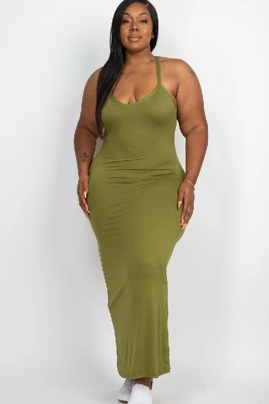 Plus Size Olive Green Bodycon Maxi Dress Fashionable Halter Neck Maxi Dress