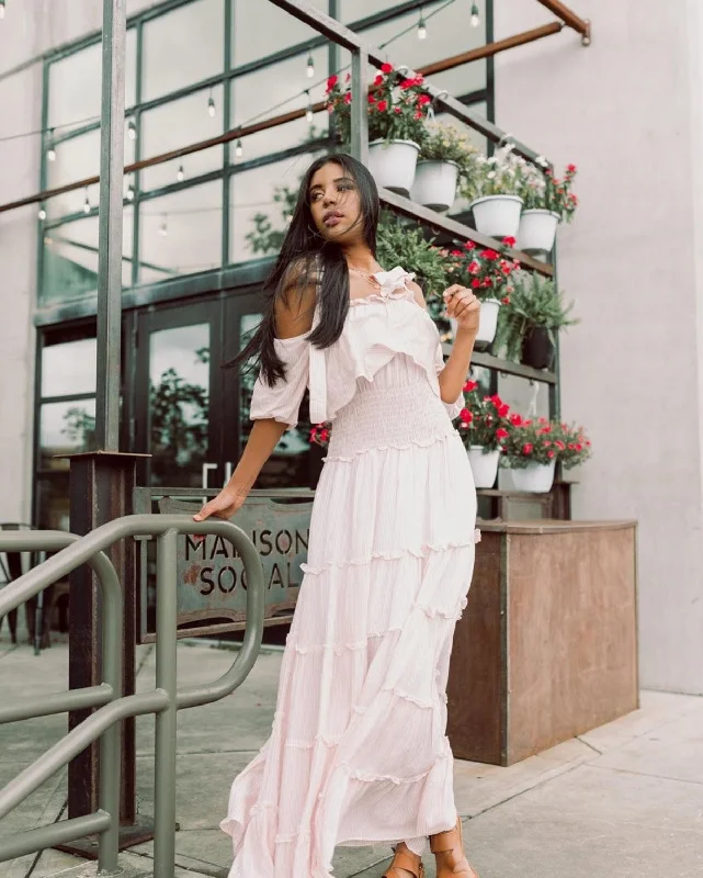 Pale Pink Striped Maxi Dress Cozy Knit Maxi Dress