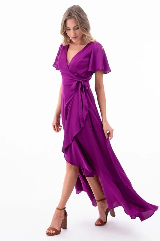 Ruffle Wrap Magenta Maxi Dress Trendy Ruffled Maxi Dress