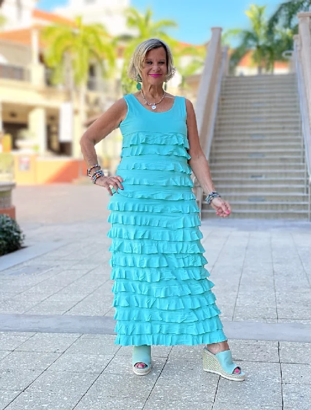 SEAFOAM CHA CHA MAXI DRESS Fashionable Chiffon Tiered Maxi Dress