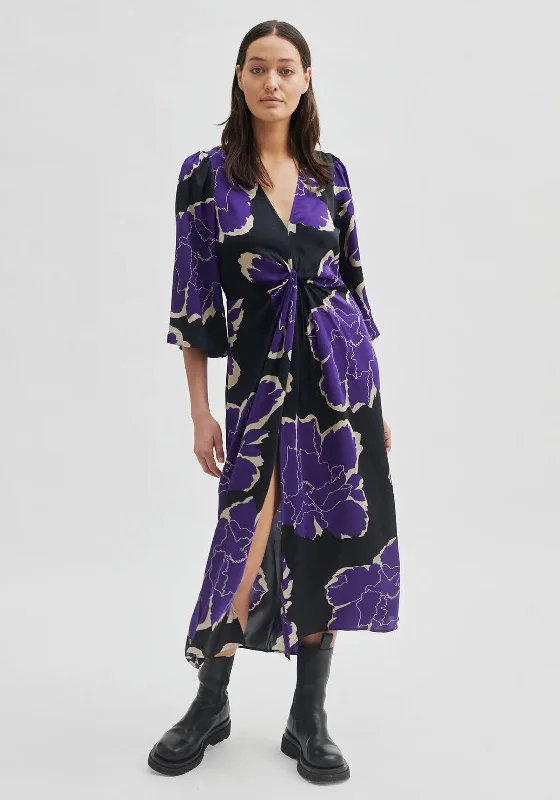 Second Female More Maxi Print Maxi Dress, Tillandsia Purple Fashionable Asymmetrical Maxi Dress