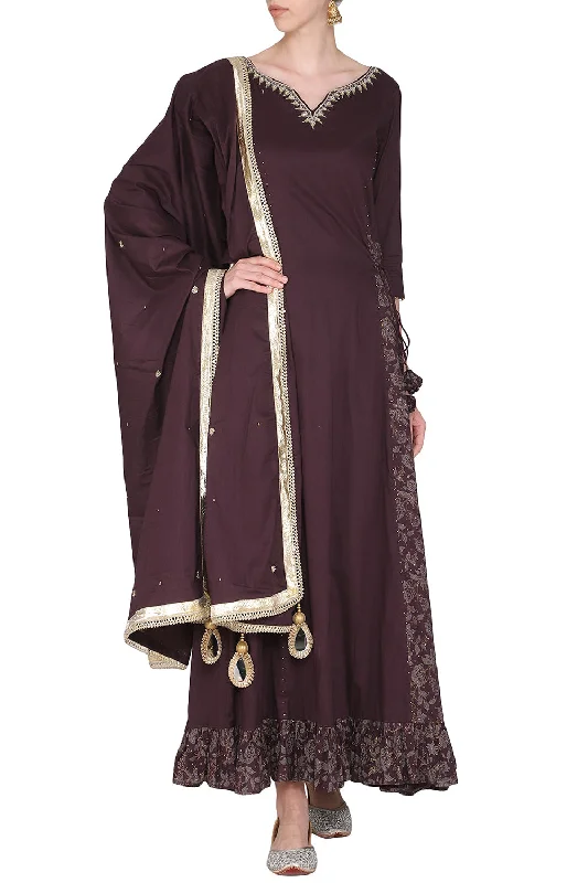 Embroidered Maxi Dress With Maroon Dupatta Fashionable Asymmetrical Maxi Dress