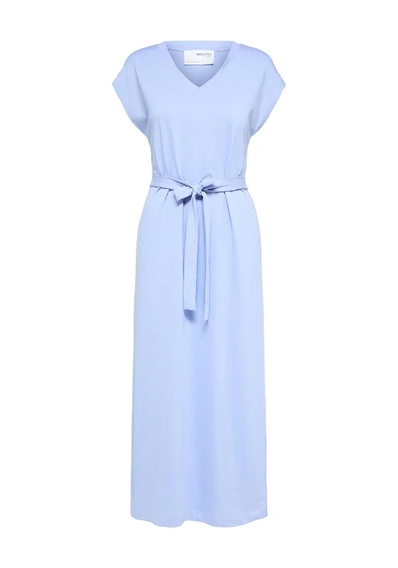 Selected Femme V Neck Jersey Maxi Dress, Blue Heron Fashionable Asymmetrical Maxi Dress