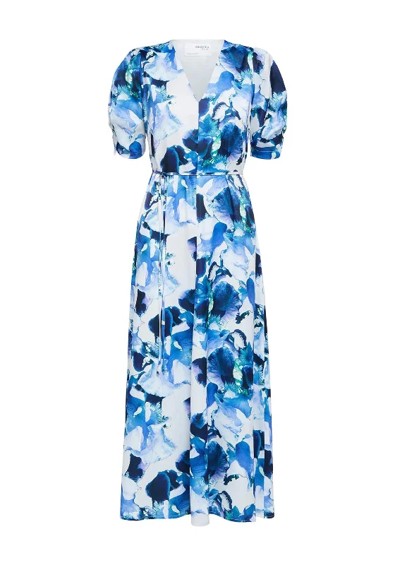 Selected Femme Rachelle Floral Maxi Dress, Royal Blue Trendy Satin Maxi Dress