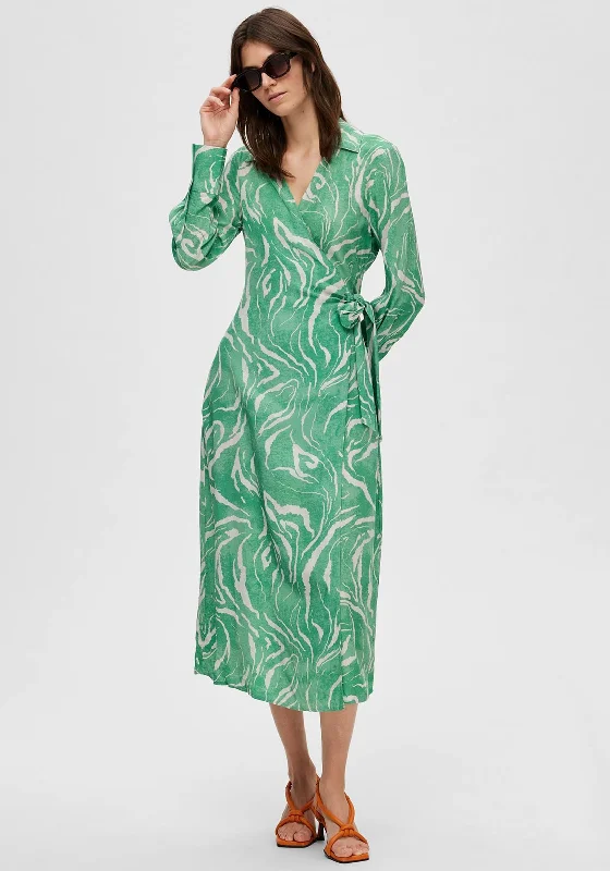 Selected Femme Sirine Wrap Maxi Dress, Absinthe Green Fashionable High-Low Maxi Dress