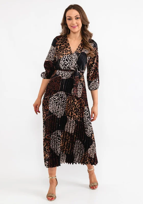 Seventy1 One Size Leopard Print Pleat Maxi Dress, Brown Chic Off-Shoulder Maxi Dress